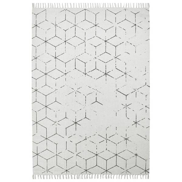 Muster Designteppich aus Baumwolle in weiß und grau von heineking24